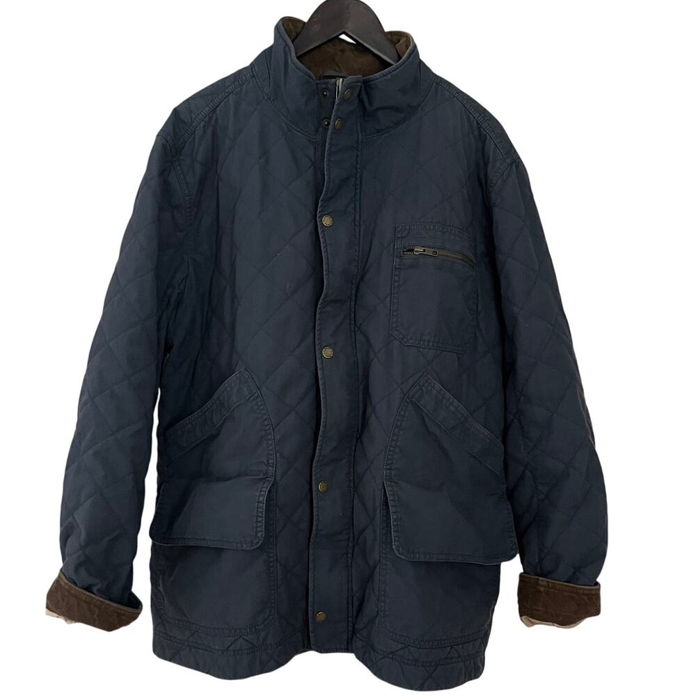 L.L.Bean Barn Jacket Mens XL Navy Insulated Quilted Chore Coat Corduroy Cotton